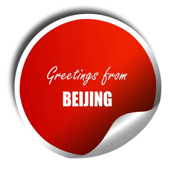 Приветствия из Пекина, 3D рендеринг, красная наклейка с белым текстом — стоковое фото