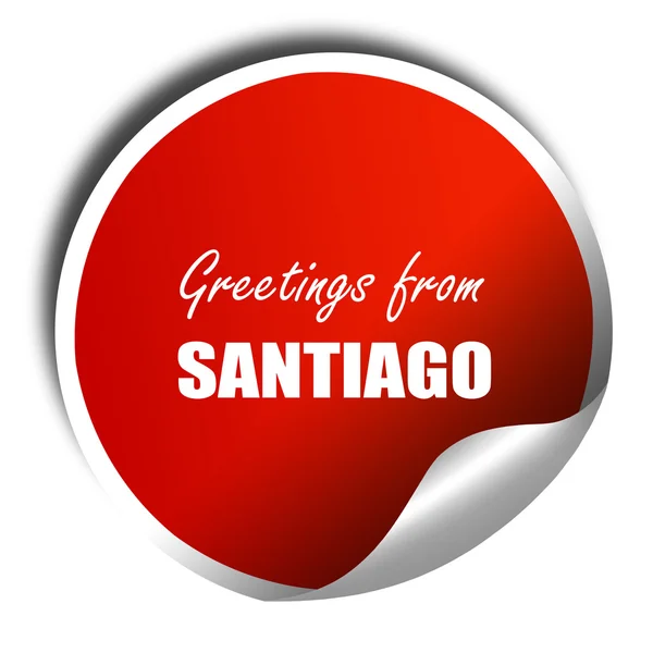 Salutations de santiago, rendu 3D, autocollant rouge avec blanc te — Photo