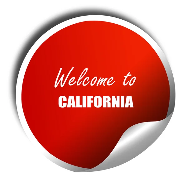 Witamy w Kalifornii, renderowanie 3D, Czerwona naklejka z białym tekstem — Zdjęcie stockowe