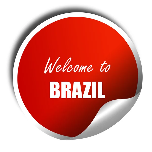 Welkom bij Brazilië, 3D-rendering, rode sticker met witte tekst — Stockfoto