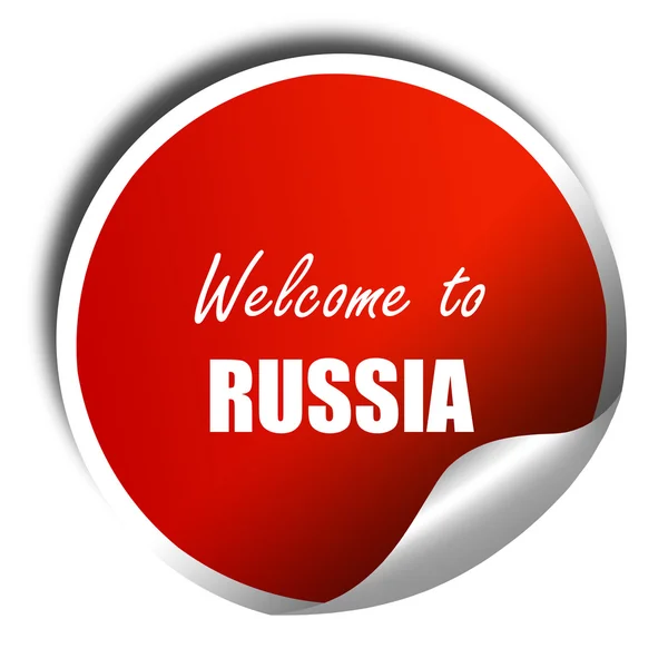 Bienvenido a Rusia, 3D renderizado, etiqueta engomada roja con texto blanco — Foto de Stock