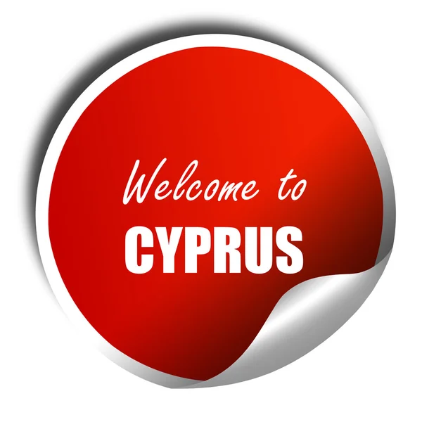 Bienvenido a cyprus, 3D renderizado, etiqueta engomada roja con texto blanco — Foto de Stock