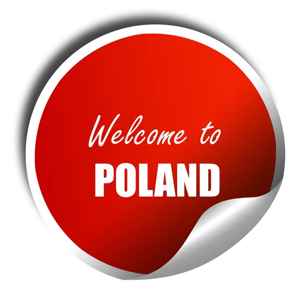 Bienvenido a Polonia, 3D renderizado, etiqueta engomada roja con texto blanco — Foto de Stock