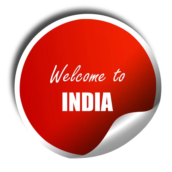 Добро пожаловать в Индию, 3D рендеринг, красный стикер с белым текстом — стоковое фото