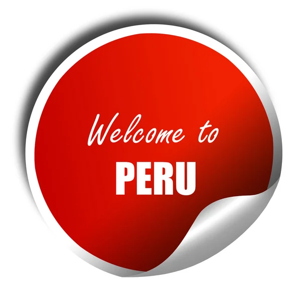Bienvenido a perú, renderizado 3D, etiqueta engomada roja con texto blanco —  Fotos de Stock