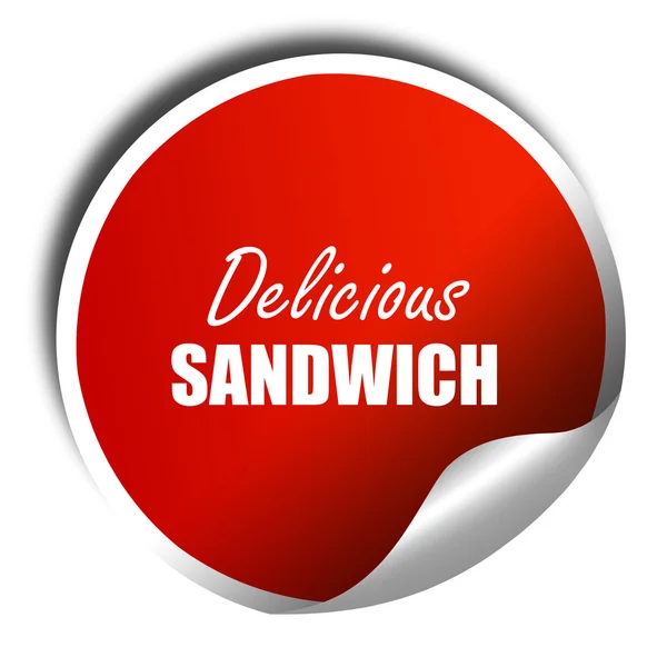 Lezzetli sandviç işareti, 3d render, beyaz te ile kırmızı etiket — Stok fotoğraf