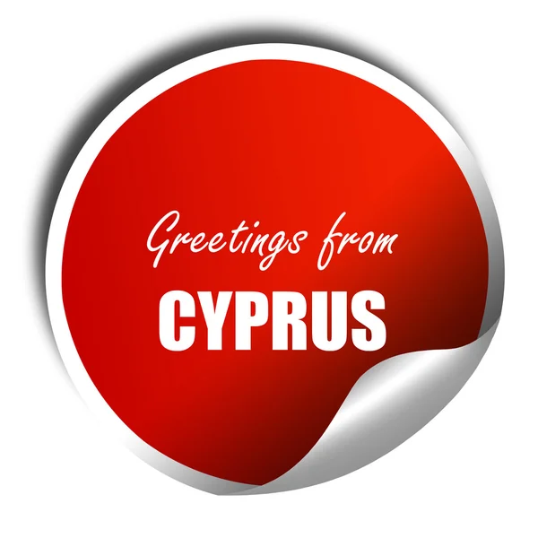 Saludos desde cyprus, renderizado 3D, adhesivo rojo con texto blanco — Foto de Stock