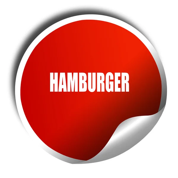 Σημάδι νόστιμο χάμπουργκερ, 3d rendering, κόκκινο αυτοκόλλητο με λευκό t — Φωτογραφία Αρχείου