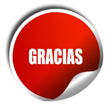 gracias, 3d render, beyaz yazı ile kırmızı etiket