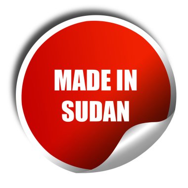 Sudan, 3d render, beyaz metin ile kırmızı etiket made in