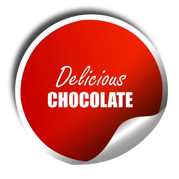 Delicious chocolate sign, 3D rendering, red sticker with white t — Stock Photo, Image