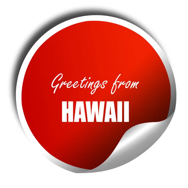Saluti da hawaii, rendering 3D, adesivo rosso con testo bianco — Foto Stock