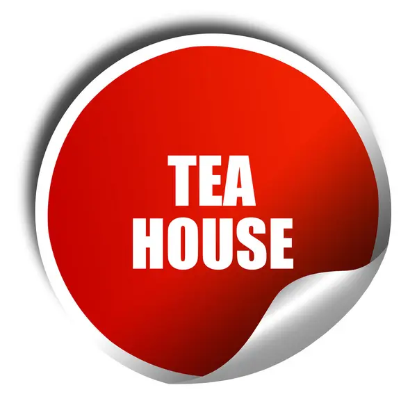 Знак чайного будинку, 3D візуалізація, червона наклейка з білим текстом — стокове фото