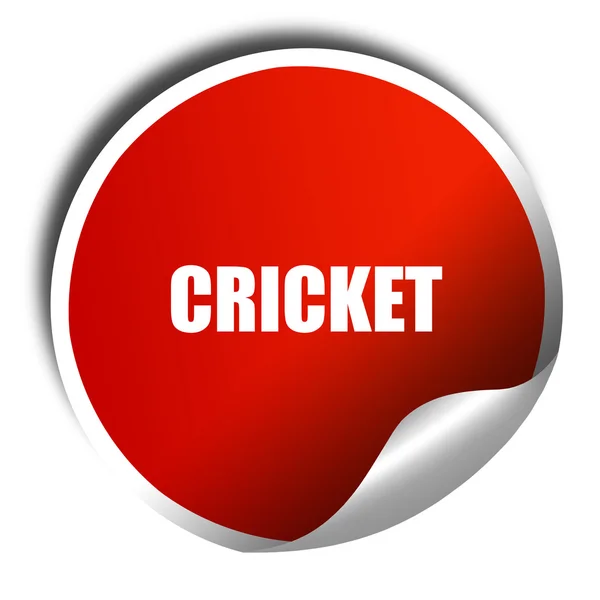 Signo de cricket fondo, representación 3D, etiqueta engomada roja con te blanco — Foto de Stock