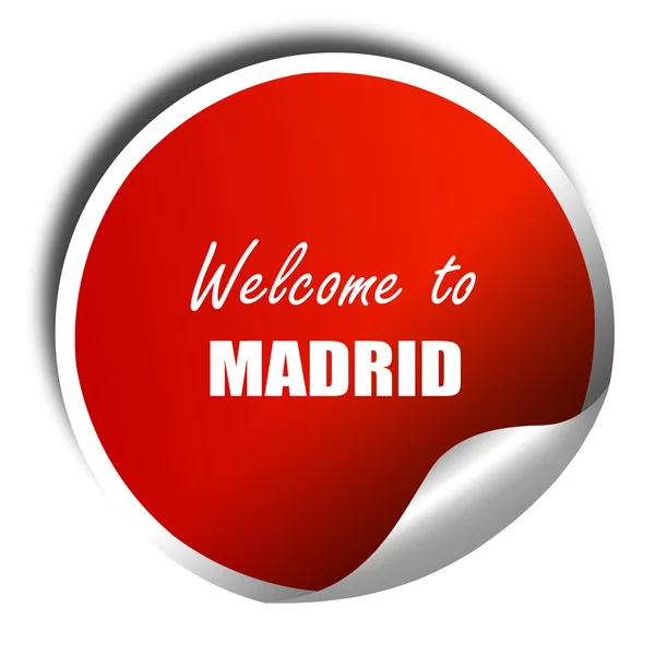 Madrid, 3d render, beyaz yazı ile kırmızı etiket hoş geldiniz — Stok fotoğraf
