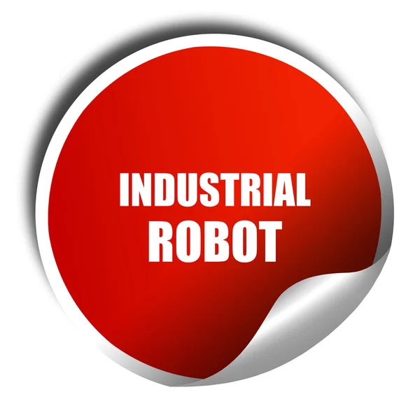 Robot industrial, representación 3D, pegatina roja con texto blanco —  Fotos de Stock