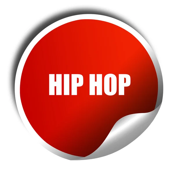 Hip hop música, renderização 3D, adesivo vermelho com texto branco — Fotografia de Stock