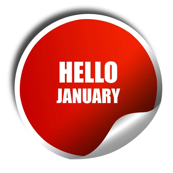 こんにちは 1 月、3 d レンダリング、白い文字が赤いステッカー — ストック写真