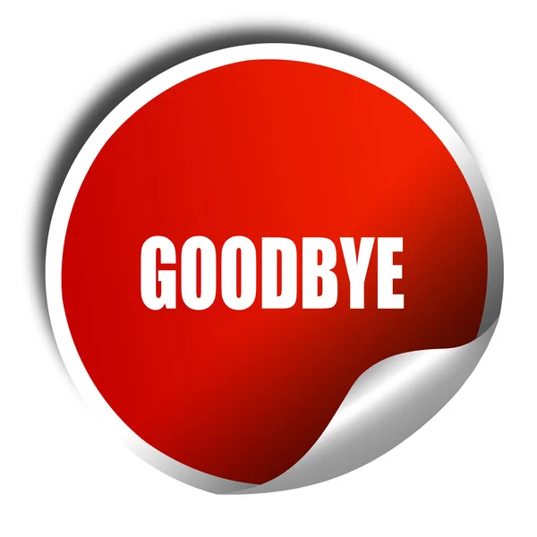 Adjö, 3d rendering, rött klistermärke med vit text — Stockfoto