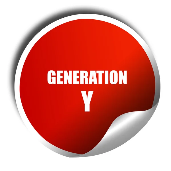 Pokolenie y słowo, renderowania 3d, czerwoną naklejką z białym tekstem — Zdjęcie stockowe