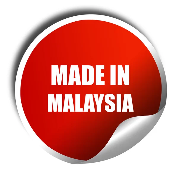 Wykonane w Malezji, renderowania 3d, czerwoną naklejką z białym tekstem — Zdjęcie stockowe