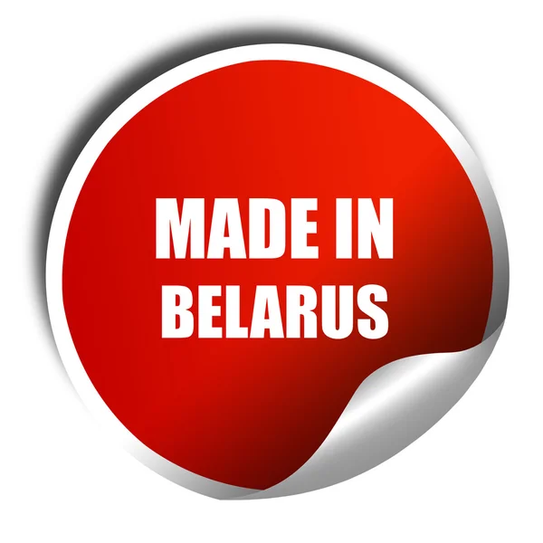 Κατασκευασμένο στη Λευκορωσία, 3D απόδοση, κόκκινο αυτοκόλλητο με λευκό κείμενο — Φωτογραφία Αρχείου