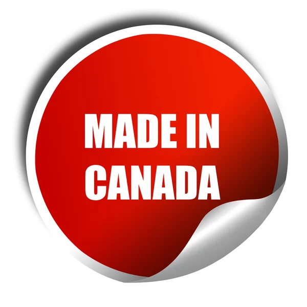 Provedeno v Kanadě, 3D vykreslování, červený štítek s bílým textem — Stock fotografie