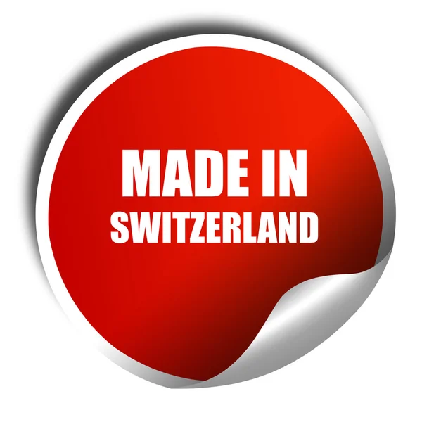 Gemaakt in Zwitserland, 3D-rendering, rode sticker met witte tekst — Stockfoto
