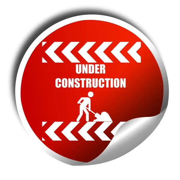 Under construction sign, 3D rendering, red sticker with white te — Stock Photo, Image