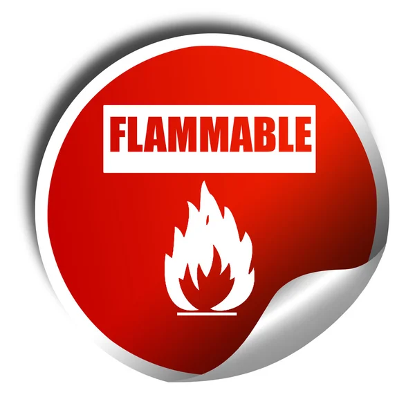 Brandfarligt hazard tecken, 3d-rendering, rött klistermärke med vit text — Stockfoto