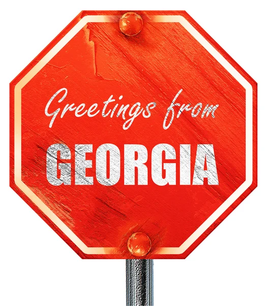 Üdvözletek-ból Grúzia, 3d-leképezést, egy piros stop-jel — Stock Fotó