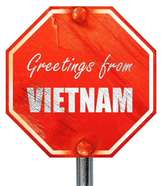 Salutations de vietnam, rendu 3D, un stop rouge — Photo