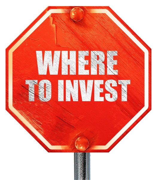 Nerede yatırım, 3d render, kırmızı bir dur işareti — Stok fotoğraf