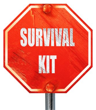 Survival kit işareti, 3d render, kırmızı bir dur işareti
