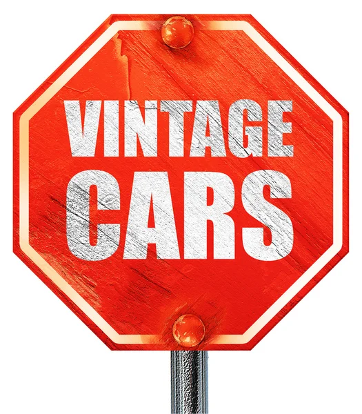 Vintage arabalar, 3d render, kırmızı bir dur işareti — Stok fotoğraf