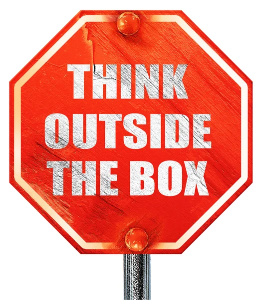 Think outside the box, 3D rendering, a red stop sign — Stock Photo, Image