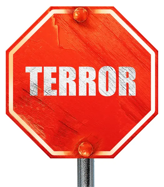 Terror, representación 3D, una señal de stop rojo — Foto de Stock