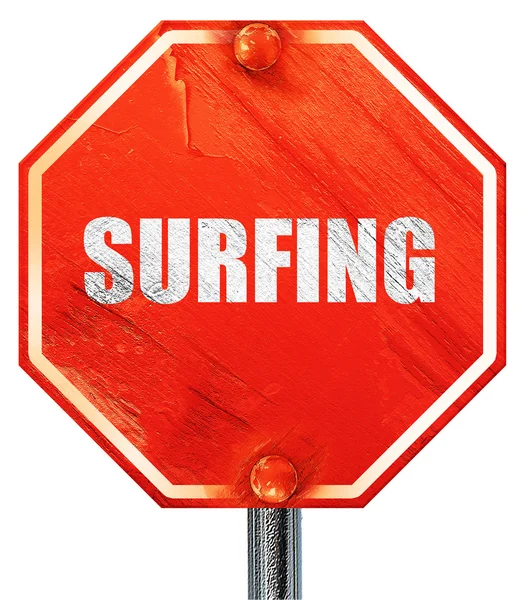 Surf, representación 3D, una señal de stop rojo —  Fotos de Stock