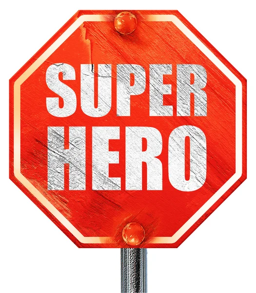 Super héroe, representación 3D, una señal de stop rojo —  Fotos de Stock