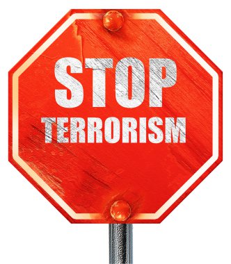 stop terörizm, 3d render, kırmızı bir dur işareti