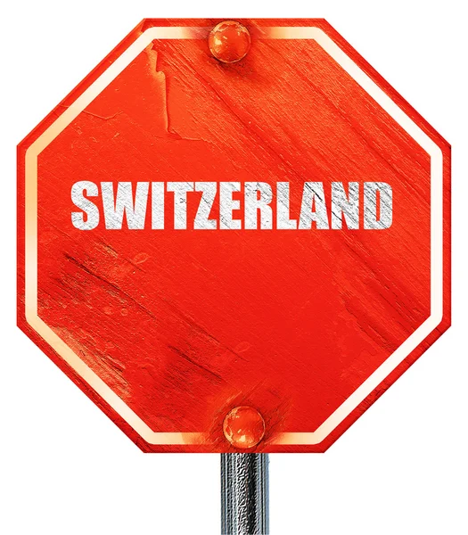 Switerzland, representación 3D, una señal de stop rojo —  Fotos de Stock