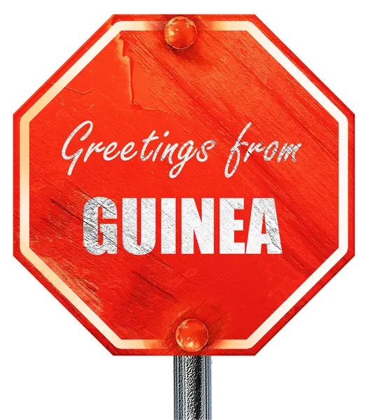Saludos de guinea, representación 3D, una señal de stop rojo —  Fotos de Stock