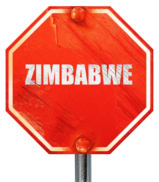 Zimbabwe, 3d-rendering, en röd stoppskylt — Stockfoto