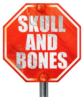 kafatası ve kemikler, 3d render, kırmızı bir dur işareti