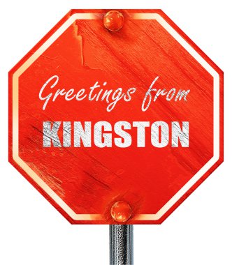 Kingston, 3d render, kırmızı bir dur işareti selamlar