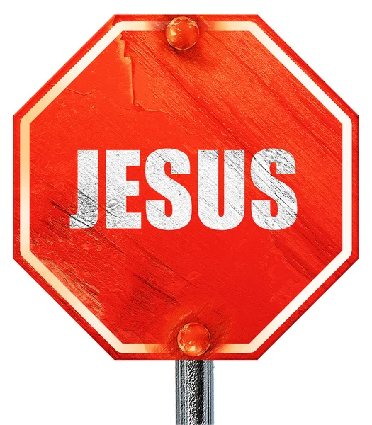 Jesus, 3d-rendering, en röd stoppskylt — Stockfoto