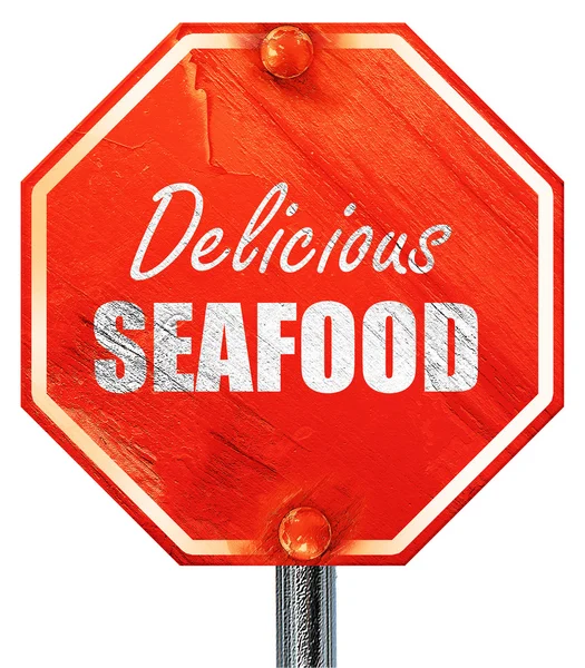 Delicious fish sign, 3D rendering, a red stop sign — Stock Photo, Image