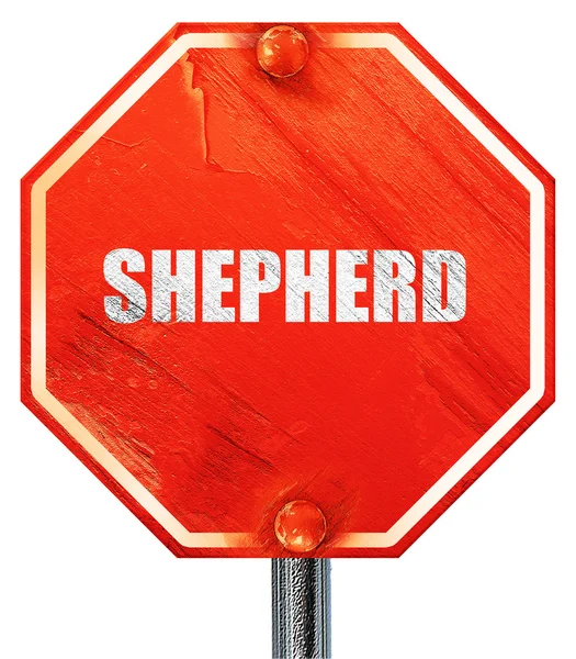 Shepherd, 3D rendering, a red stop sign — Stock Photo, Image