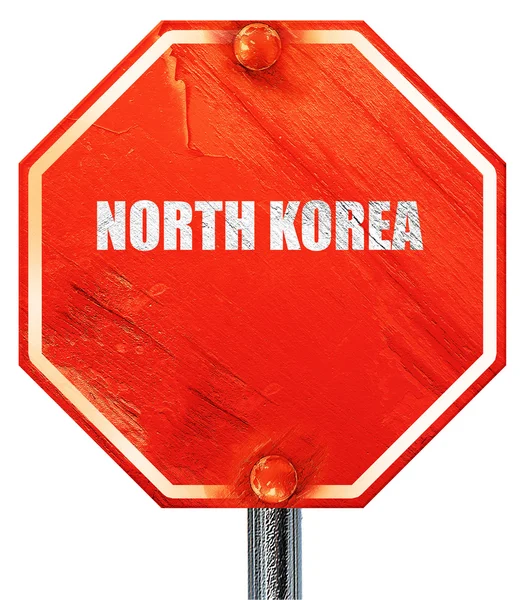 Saluti dalla Corea del Nord, rendering 3D, un segnale rosso di stop — Foto Stock