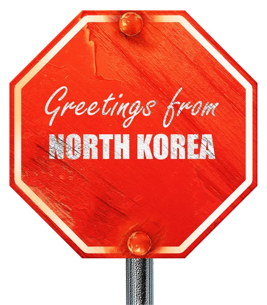 Kuzey Kore, 3d render, kırmızı bir dur işareti selamlar — Stok fotoğraf